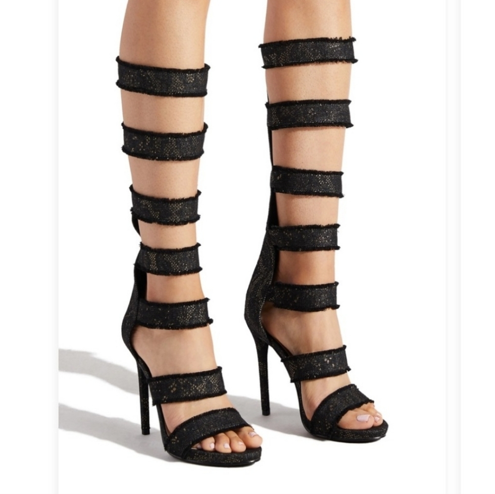 Black Snake Denim Gladiator Stilleto Heels